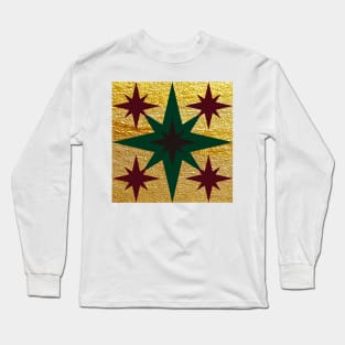 Red, Green and Gold Star Design Long Sleeve T-Shirt